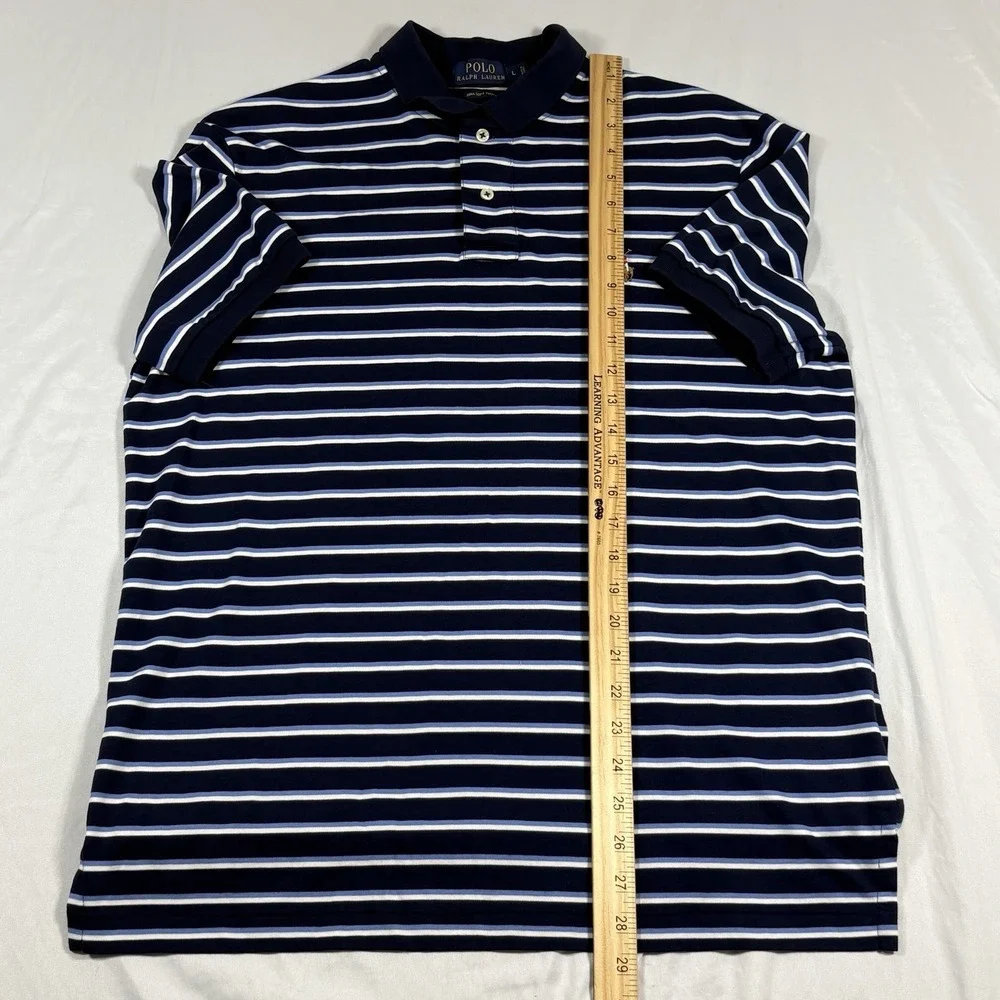 Polo Ralph Lauren Men Shirt Large Pima Soft Touch Preppy Horse Logo Striped Blue - Picture 8 of 9